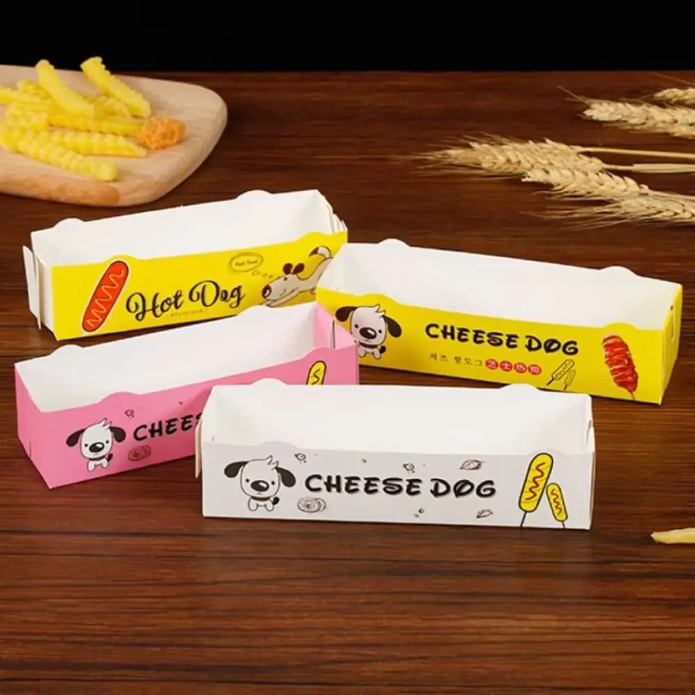 100PCS Disposable Hot Dog Packaging Box Paperboard Food Grade Sausage Snack Boat Box Boat Shape Eco-Friendly Takeaway Container