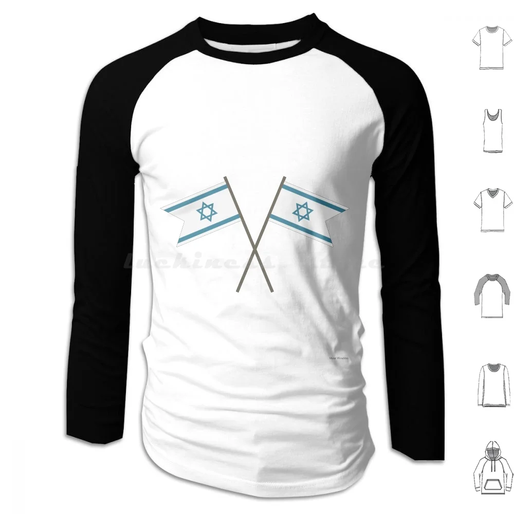 Israel Flag Icon In Flat Design Hoodie Cotton Long Sleeve Israel Flag Icon National Symbol Isolated White Travel Sign