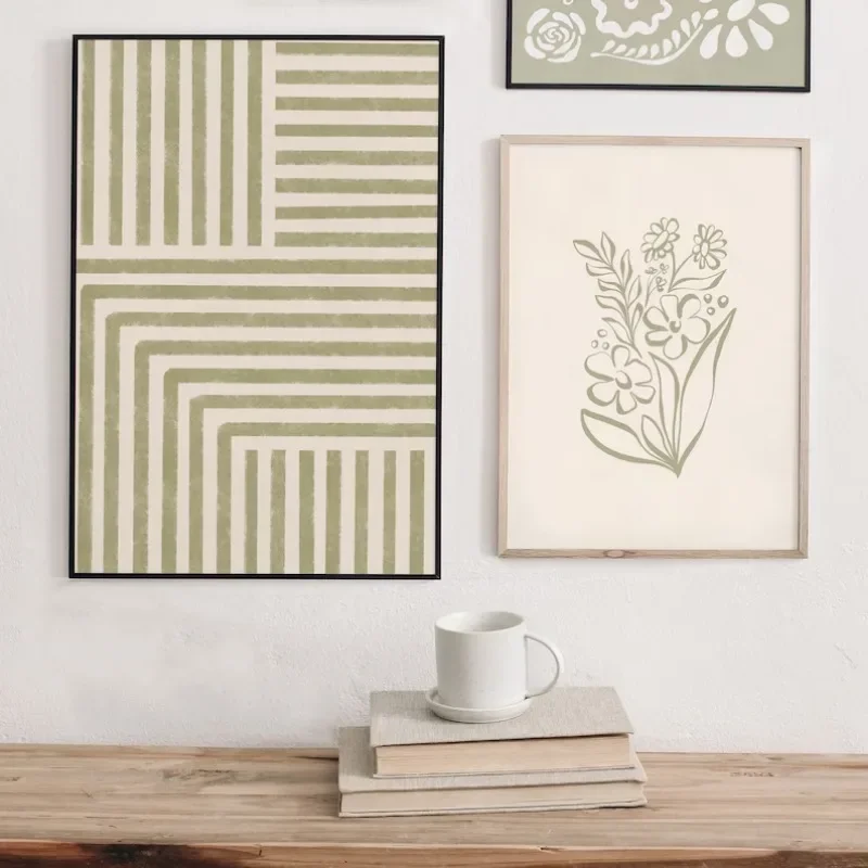 Sage Light Green Print Poster Bohemian Botanical Canvas Painting Nordic Minimalist Gallery Wall Art Home Bedroom Decoration