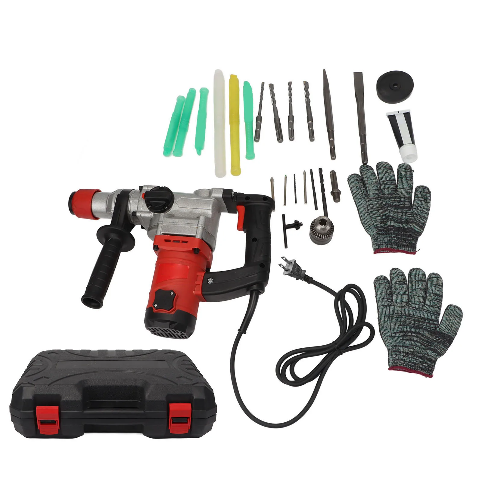 Electric  Drill Power Hammer Drill Kit Chisel Function 26mm Cylinder Powerful Force 1900W with Bits for Home Improvement