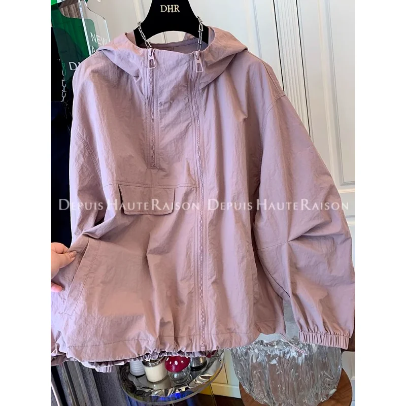 

Sports Casual Zipper Hooded Storm Jacket Women's Loose Spring and Autumn New Style