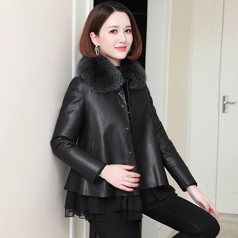 

2023 New Real Sheepskin Leather Jacket Women 90% White Duck Down Women's Winter Down Jackets Fox Fur Collar Coat Femal