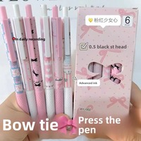 6pcs Pink Bowknot Quick-Dry Gel Pens 0.5mm Fine Point Smooth Writing for Office and School Supplies