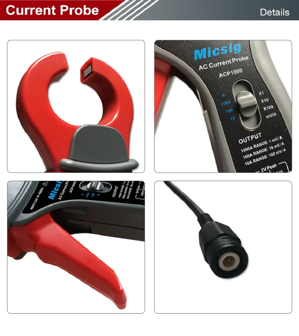 Micsig ACP1000 AC Current Probe Oscilloscope 1000A 10Hz-100kHz for Current Electrical Energy Power Factor Correction Devices