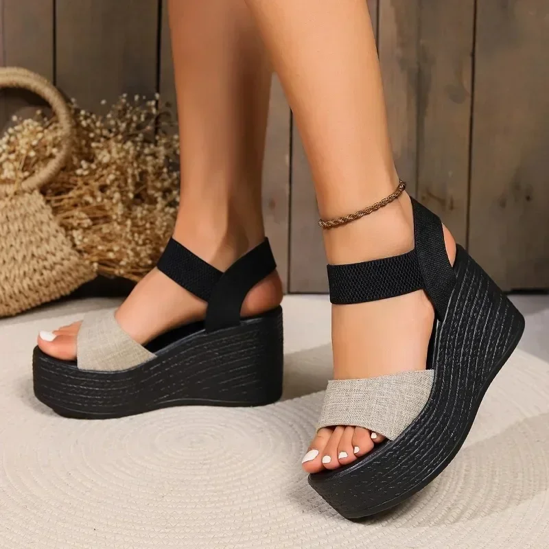 Sandals for Women's Foreign Trade in Large Size New Summer Style Sponge Cake Wedge Heel Thick Sole Sandals Waterproof Platform