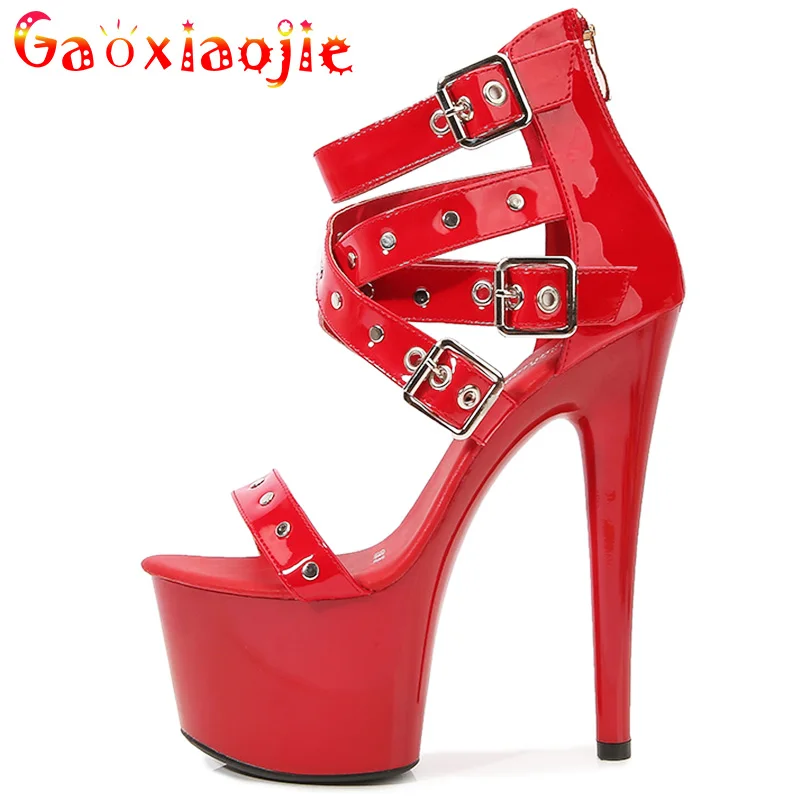 heel sandals Summer women Shoes 2022 luxury brand zandalias de mujer heel 16.5CM Rivet Ankle Strap Sandal Female Model High Heel