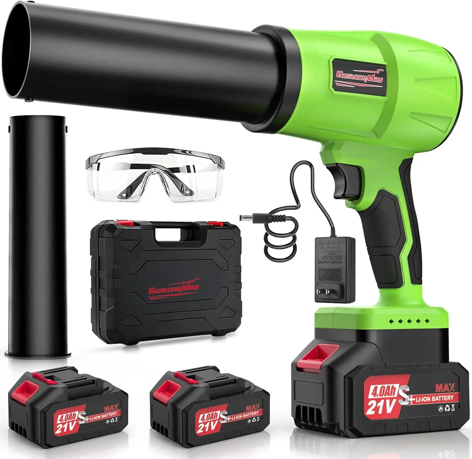 Soplador de Hojas Inalámbrico de 980,000 RPM, 2 Baterías, Velocidad Ajustable, Ligero, Turbo Jet Portátil para Patio, Césped, Jardín