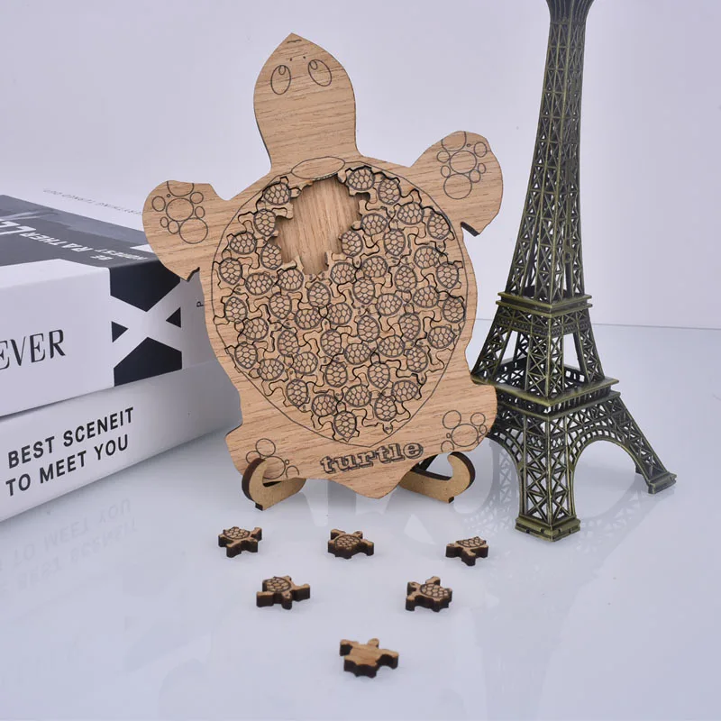 Puzzle de tortue en bois irrégulier, jouets interactifs à dix niveaux de difficulté élevée, cadeaux de vacances, ornements artistiques