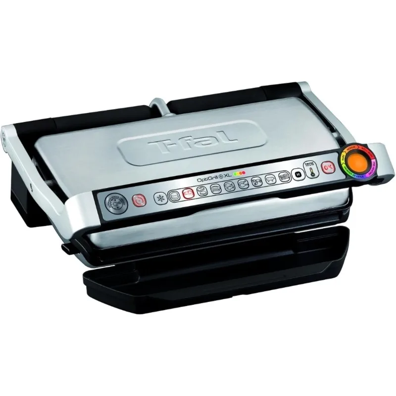 T-Fal,เตาย่างไฟฟ้า,OptiGrill สแตนเลส XL 6 เสิร์ฟ 9 โหมดการทําอาหารอัตโนมัติอัจฉริยะ 1800 วัตต์ Nonstick ถอดออกได้