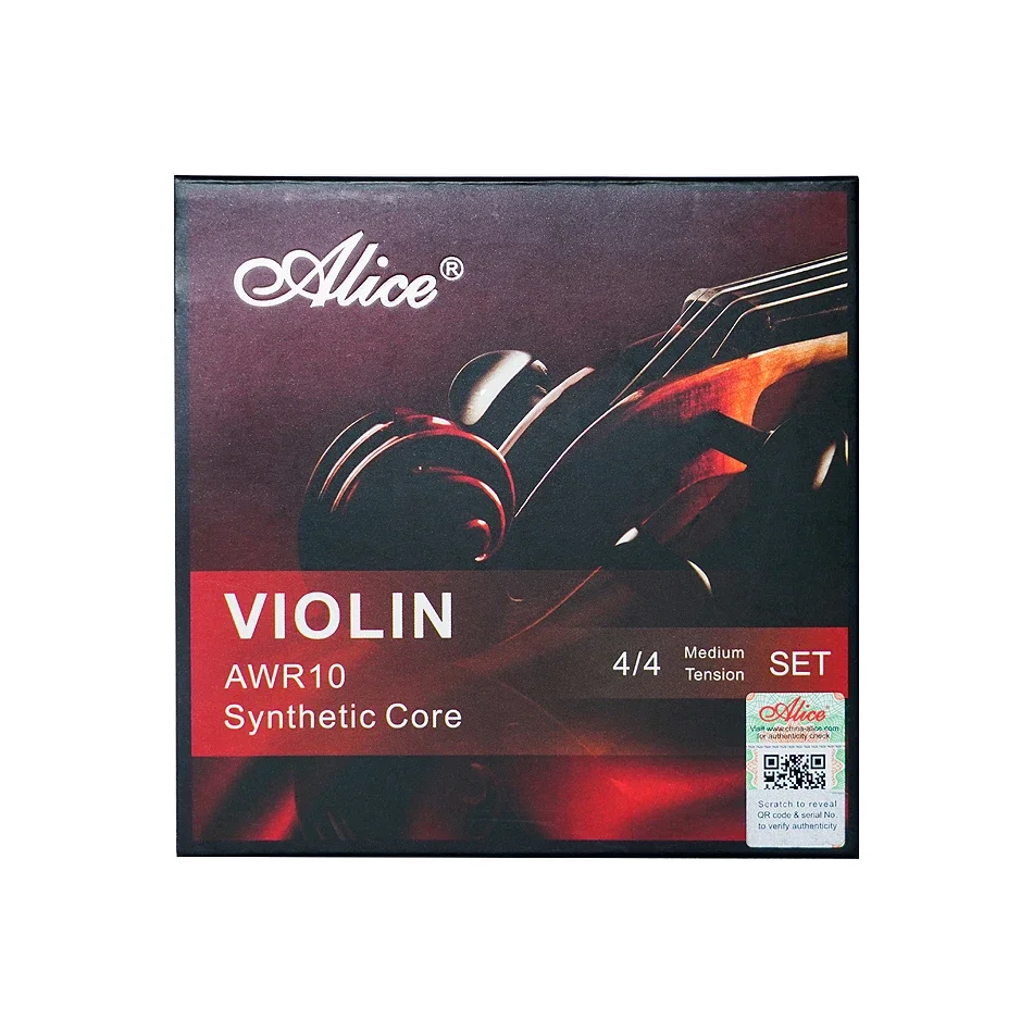 Alice Violin Strings AWR10 Multifilament Synthetic Core Al-Mg Pure Silver Winding Medium Tension for 4/4 Violin