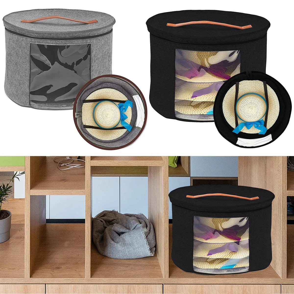 Hat Box Felt Storage Box Dust Case Household Goods Sundries Storage Hats Bucket Round Pop Up Hat Box Foldable Travel Hat Box