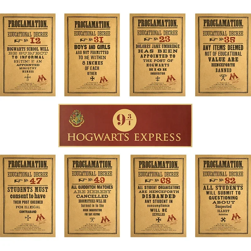 Harry Potter Old Newspaper Anime Poster Vintage Kraft Paper Wall Stickers Series Home Decor Painting Kids Toys Birthday Gifts