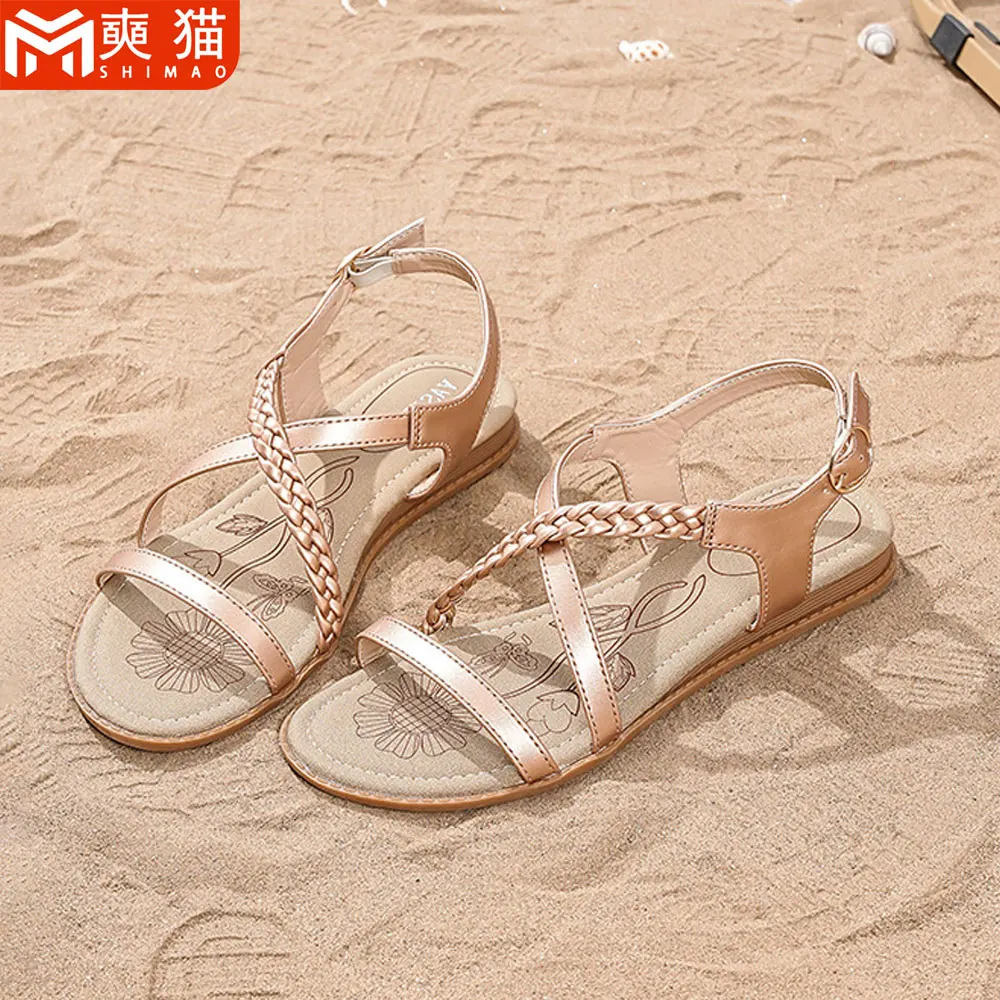

Summer New Bohemian Sandals For Women Ladies Beach Flat Round Toe Open Toe Daily Commuter Casual Shoes Women's Fashion Sandals