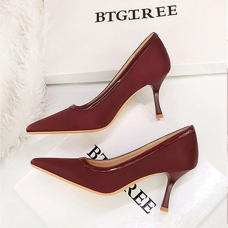 

BIGTREE Street Style Simple Designer Round Toe Thin Heels Women Fashion Pumps Elegant Dress Shoes Zapatillas De Mujer