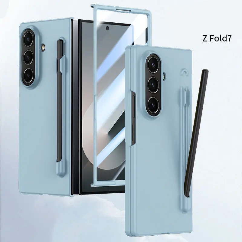 حافظة لهاتف سامسونج Z Fold 7 مع فتحة قلم وشاشة زجاجية وبسيطة وغطاء حماية رقيق وخفيف مقاوم للصدمات