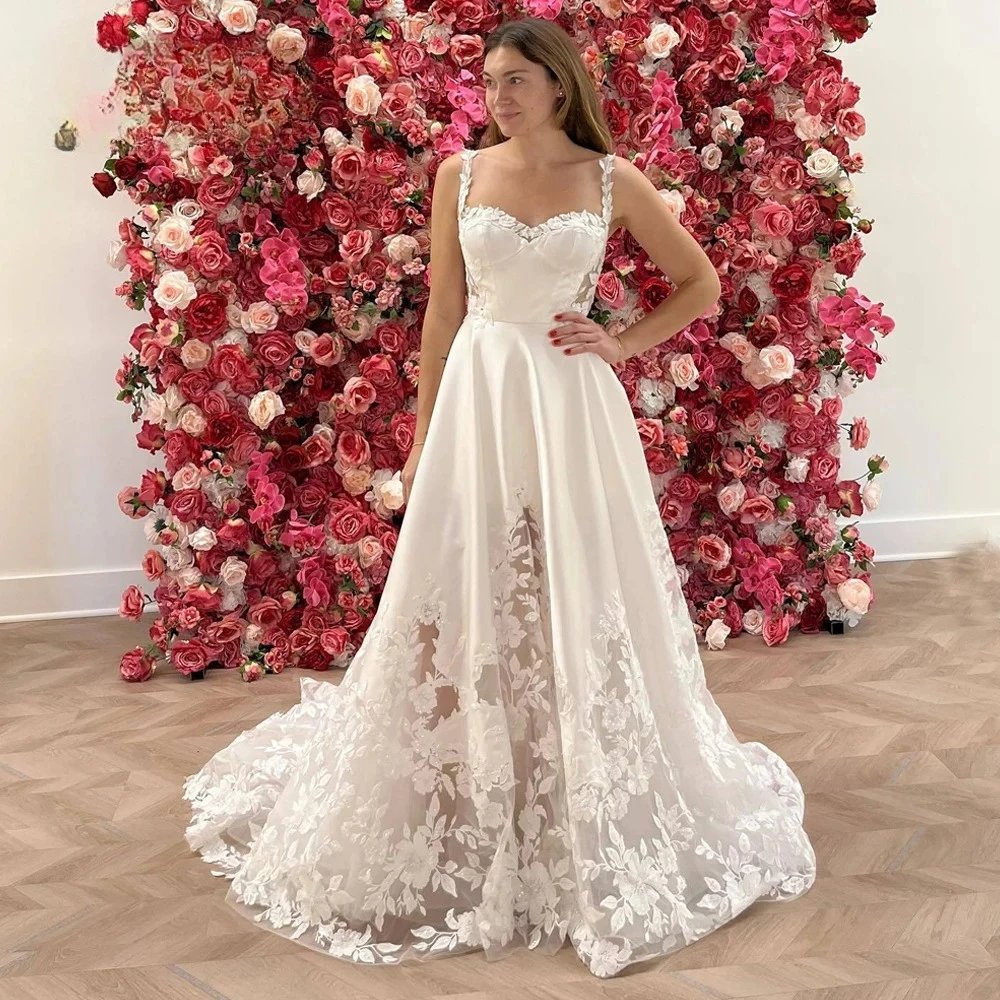 Classic A-line Wedding Dress Bridal Sweetheart Sleeveless Open Back Lace Appliques Vestido De Casamento Customised