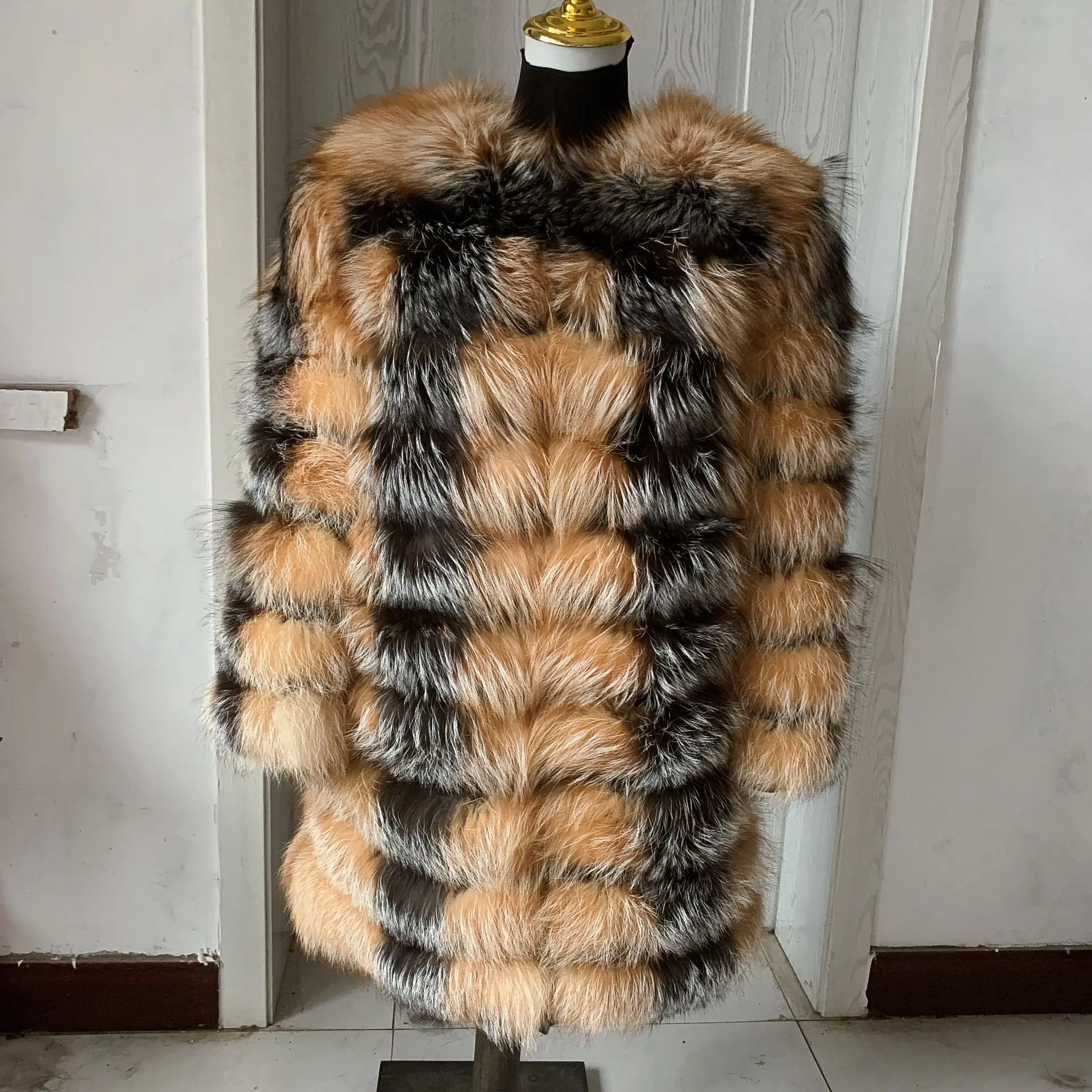 Inverno das mulheres quente real pele longo casaco nobre qualidade golden fox coat natural real pele de raposa longo jaqueta de couro de luxo