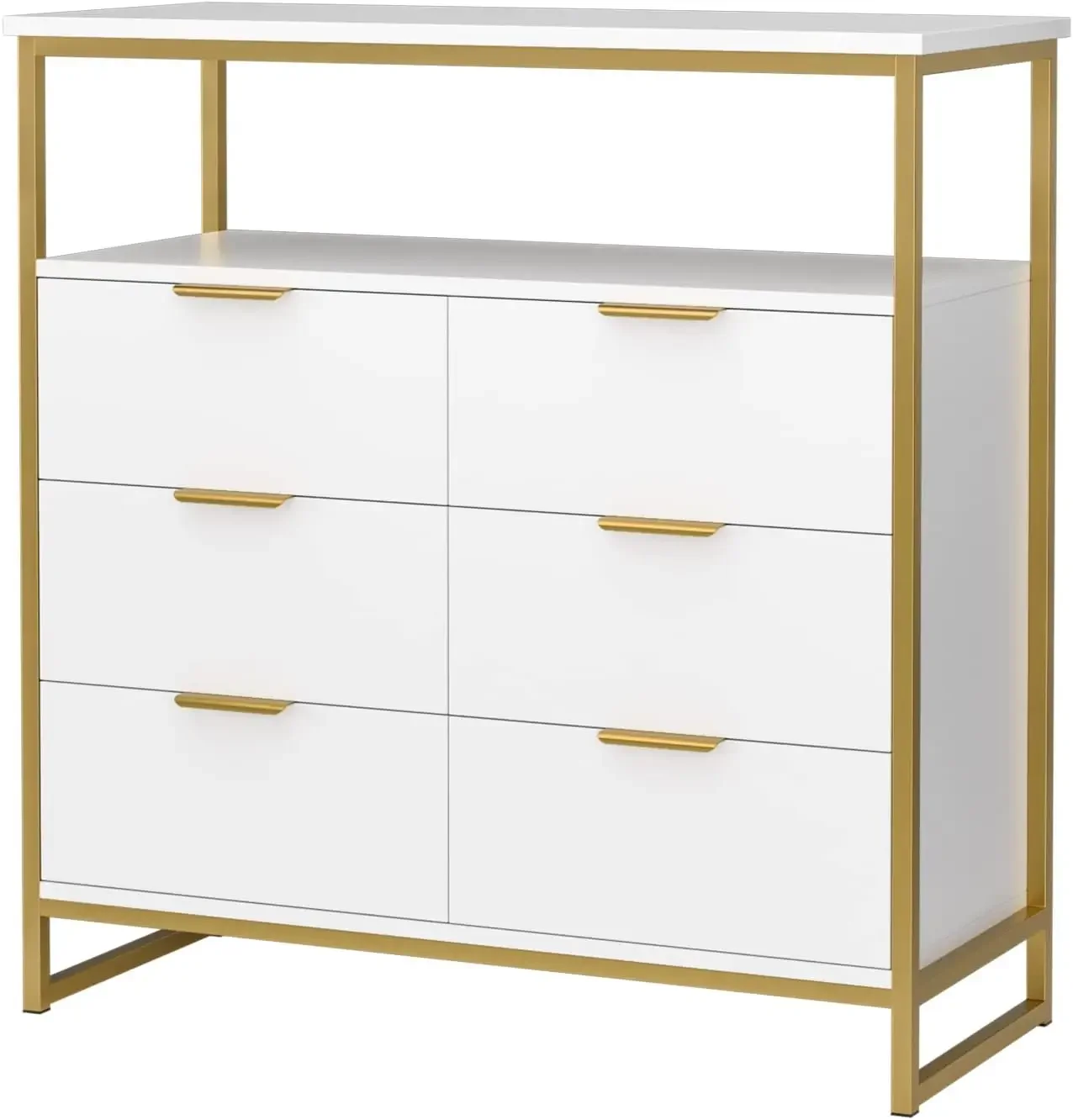 

Modern 6 Drawer Dresser with Shelf for Living Room, Wood Chest of Drawers with Sturdy Steel Frame, Large Capacity,White