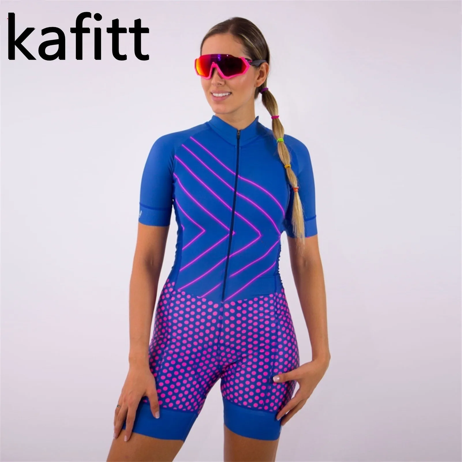 KAFITT Women\'s Summer Short sleeve cycling suit Little Monkey Triathlon cycling one-piece set silicone cycling exercise