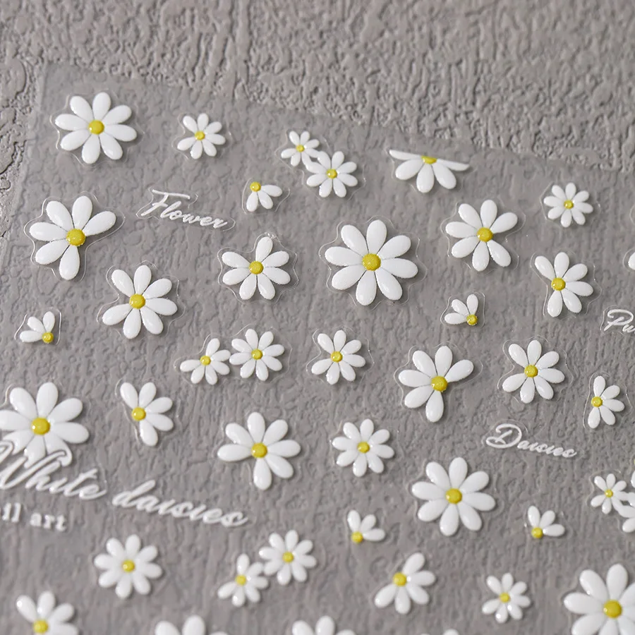 1szt 5D White Daisy Floral Nail Art Stickers Cute Mini Petals Flowers Adhesive Sliders 3D Nail Decals Decoration DIY Accessories