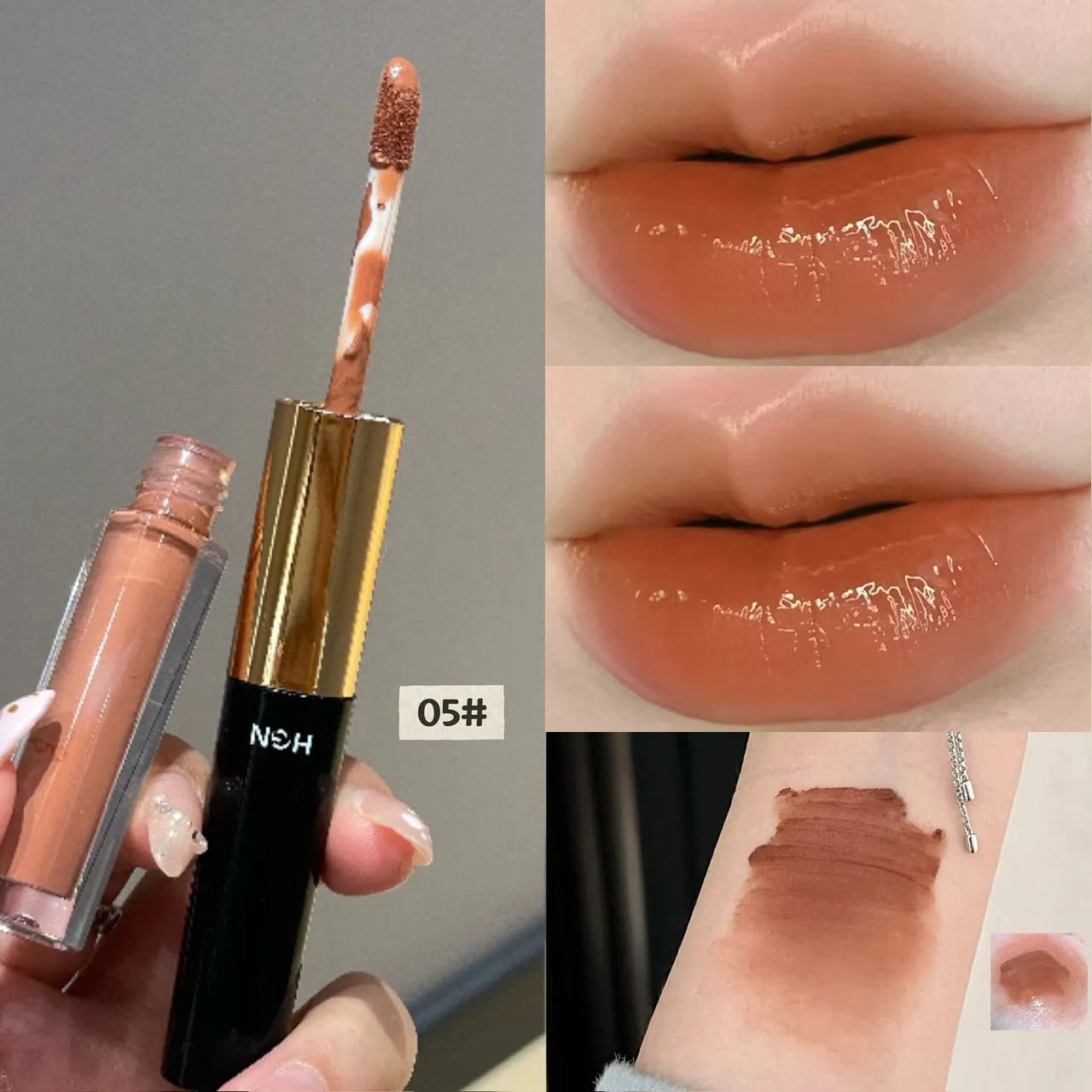 Hgn Doppelseitiger Matter und Glänzender Lipgloss Weicher Matter Taufrischer Glanz Langanhaltende Farbe Aufhellender Hautton Vielseitige Make-up-Stile – Detail 9