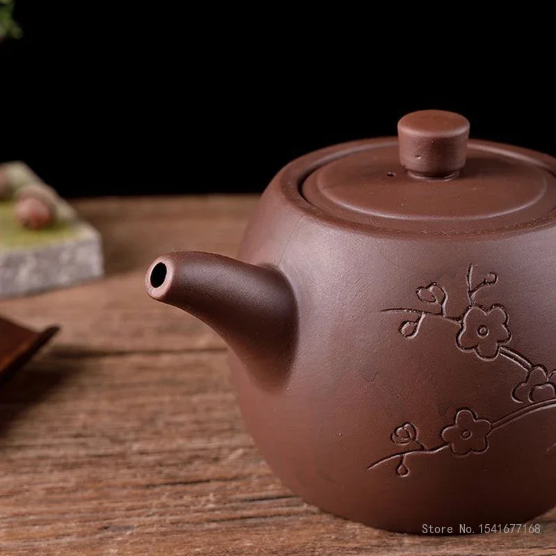 Chinese Style Kongfu Relief Magpie Pattern Teapot, Home Office Living Room Supplies, Purple Clay Retro Tea Pots 550ML, 900ML 1Pc
