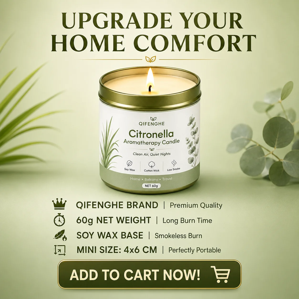 Bougie parfumée à la citronnelle 60g, cire de soja naturelle, aromathérapie, anti-moustiques, bougie en boîte pour chambre, balcon, jardin, camping