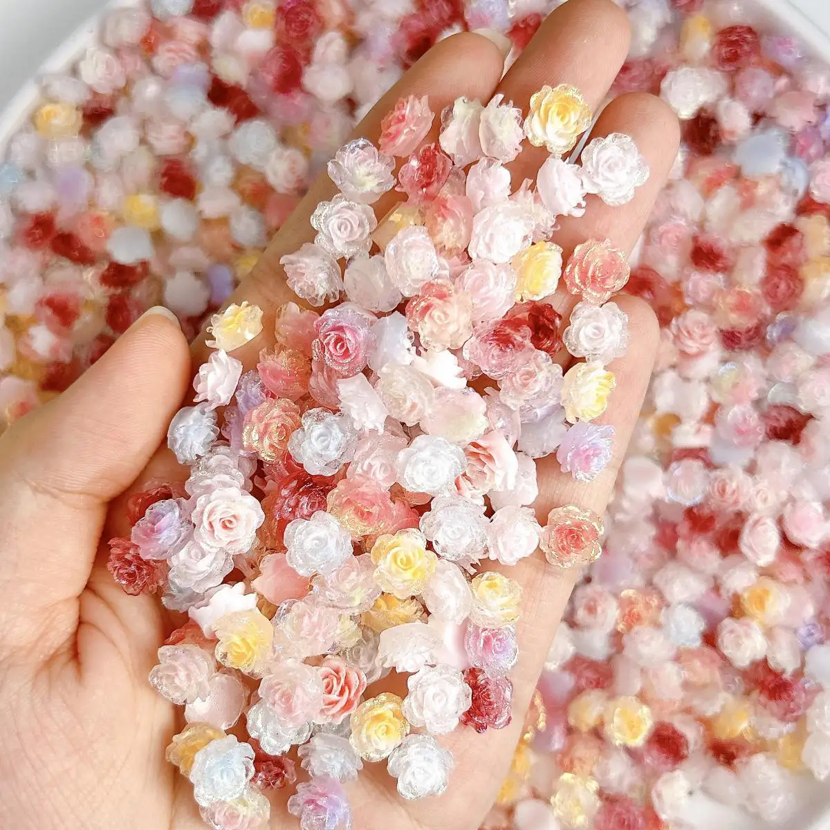 

3D Resin Fine Sparkling Soft Rose Nail Art Decoration Accessories Glow in the Dark Flower Nail Charms Supplies for Manicure DIY