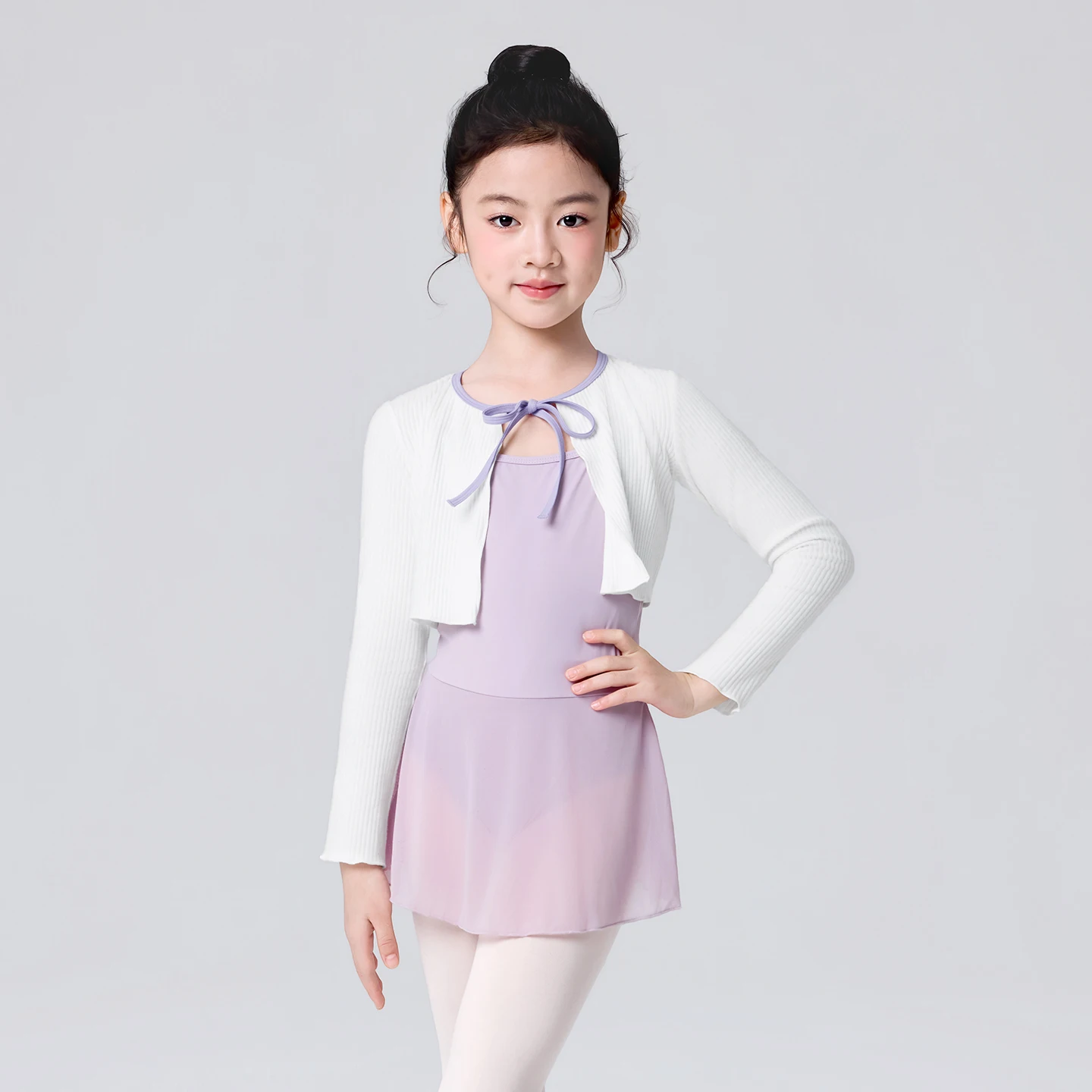 Girls Kid Dance Tops Contrast Color Lacing Ballet Top Classical Long Sleeve Ballet Cardigan Shawl Short Dance Ribbed Tops