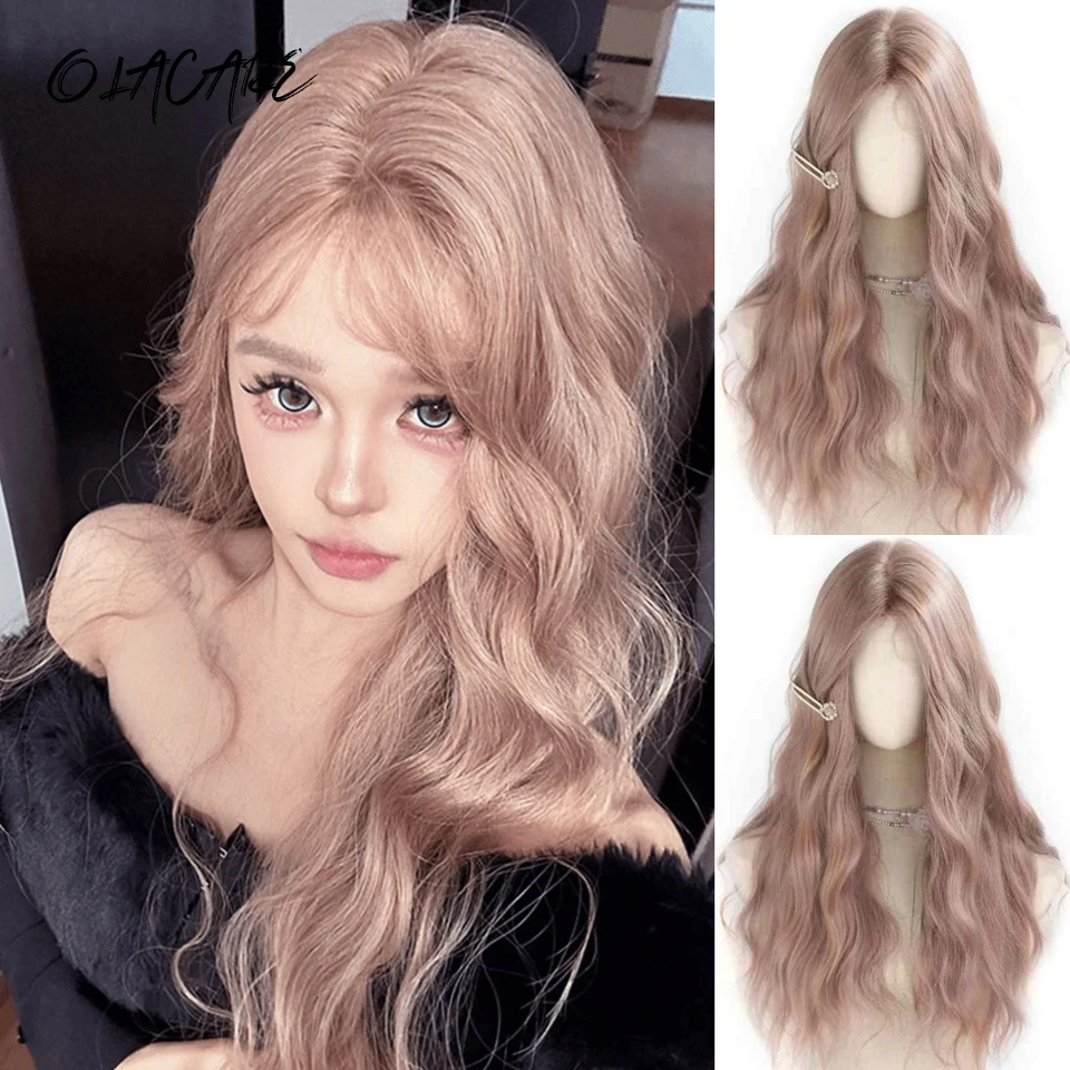 

Pink Purple Synthetic Lace Front Wigs Long Curly Wavy Hair Natural Wig for Women Middle Part Wigs Cosplay Party Heat Resistant