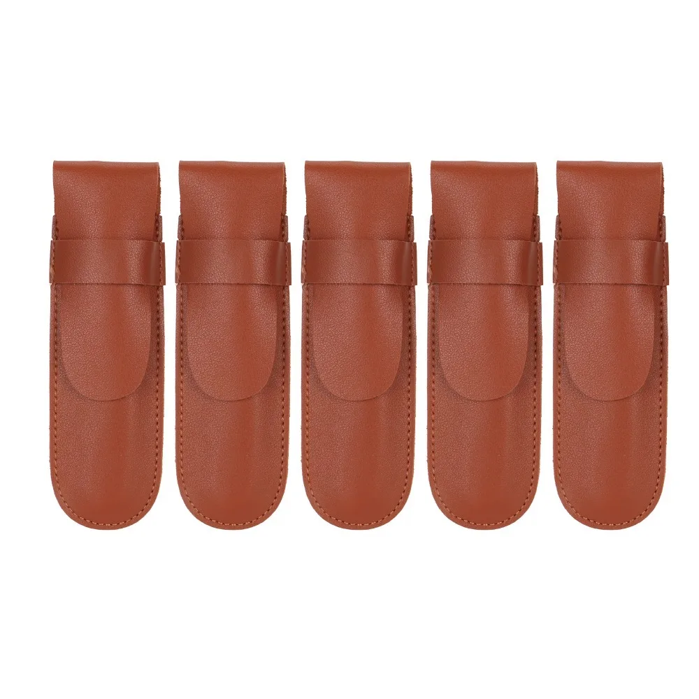 5pcs Salon Use PU Leather Clipper Case Brown Exquisite Storage Bag Flap Cover Durable Trimmer Case For Barber