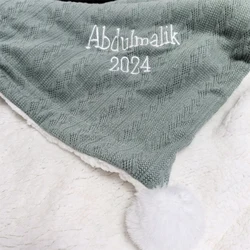 New 2024 Baby Winter Knitted Soft Blanket Personalized Name Children's Lamb Nap Blanket Custom Embroidery Baby Stroller Blankets