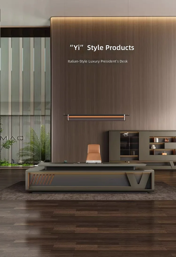 Modern Minimalist Luxury Executive Office Desk with Fingerprint Lock Desktop Socket, Premium Painted Finish, Boss Desk