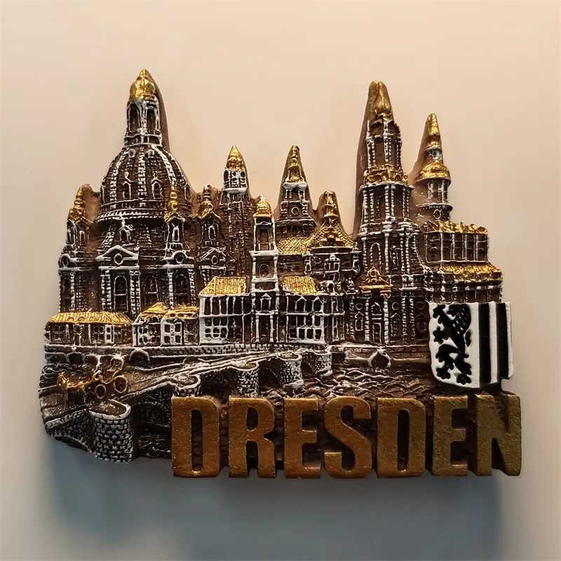 Germany Dresden Landmark Building Tourist Souvenir Hand Painted Decorative Magnetic Fridge Magnet Resin Material