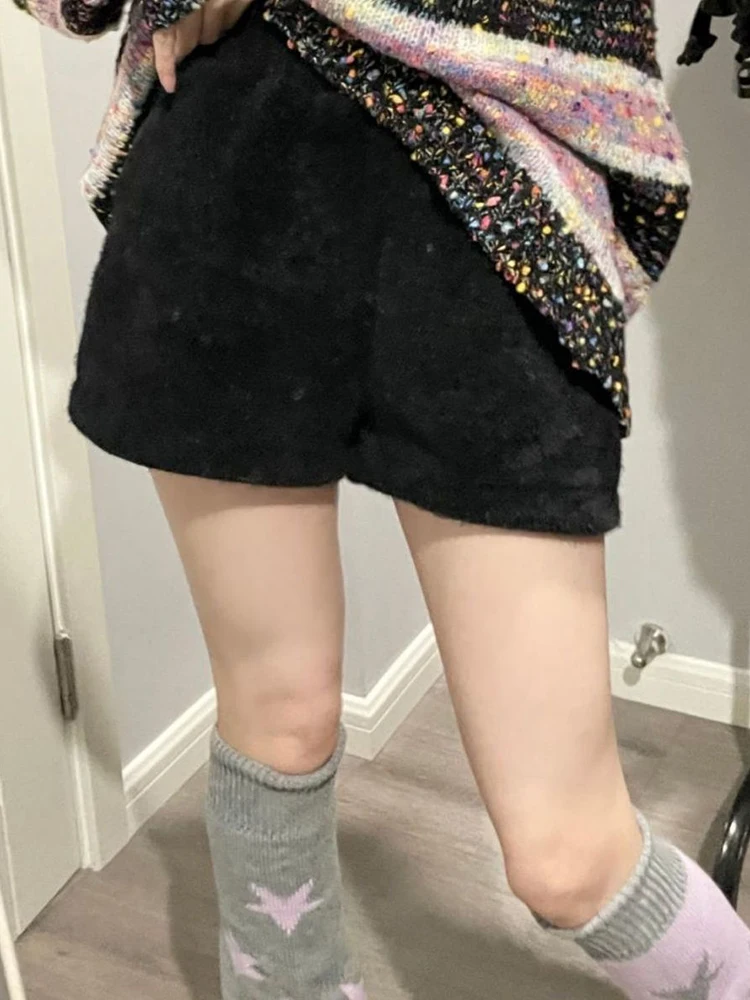 Mink Fur Shorts Women Y2k Loose A-line Wide Leg Harajuku Gothic Elastic High Waist Short Pants Pantalones Cortos De Mujer
