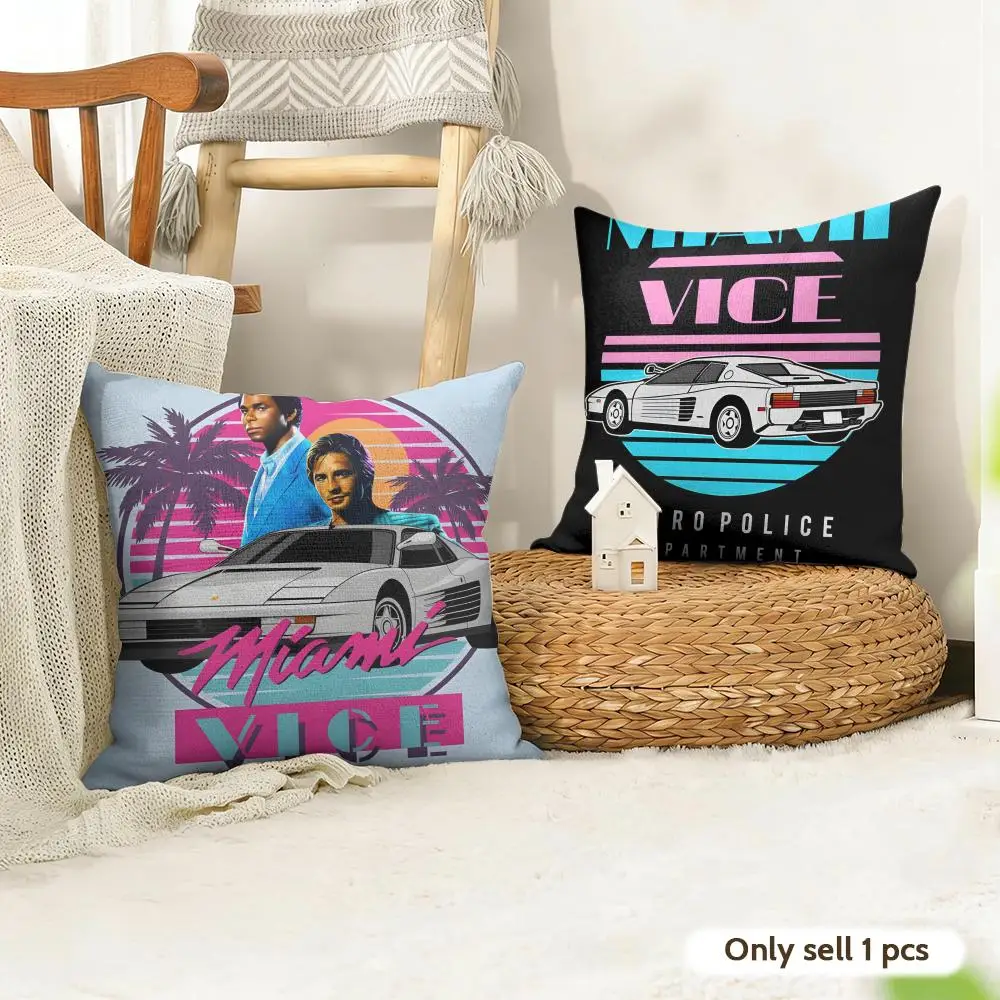 Movie M-Miami Vice Cushion Cover Natural Linen Organic Fabric Double-Sided Printing Sofa Home Decor Gift Pillow Case