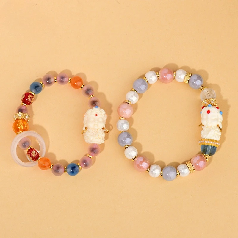 Original Candy Heart Agate Gold Foil Incense Gray Tara Bracelet Multi Gem Glass Running Ring Cultural Creative Jewelry