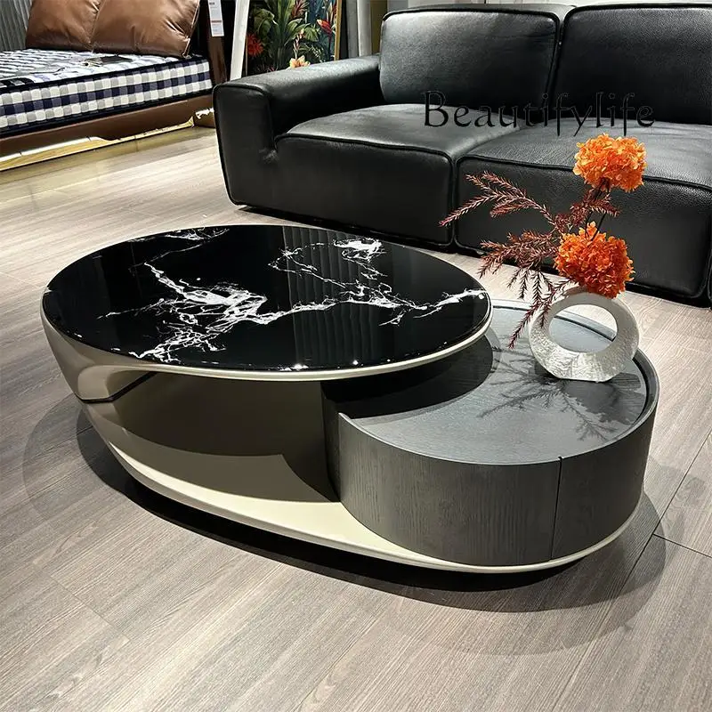 

Nordic modern simple marble coffee table oval solid wood special-shaped creative tea table small apartment
