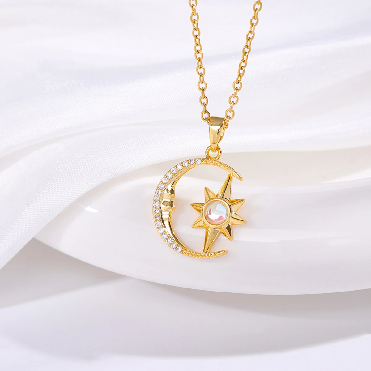 Women's Light Luxury Fashion Moon Necklace High-End Star Pendant Stainless Steel Collarbone Chain Jewelry Accessory image 3