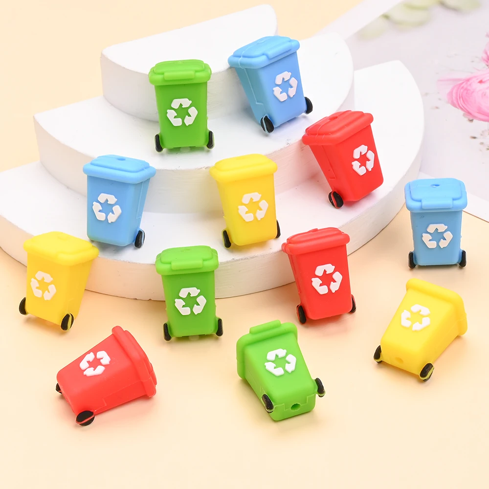 4 шт. силиконовые бусины в форме мусорного бака, мягкие силиконовые бусины для DIY, уникальные цепочки для сосок, аксессуары для браслетов-прорезывателей