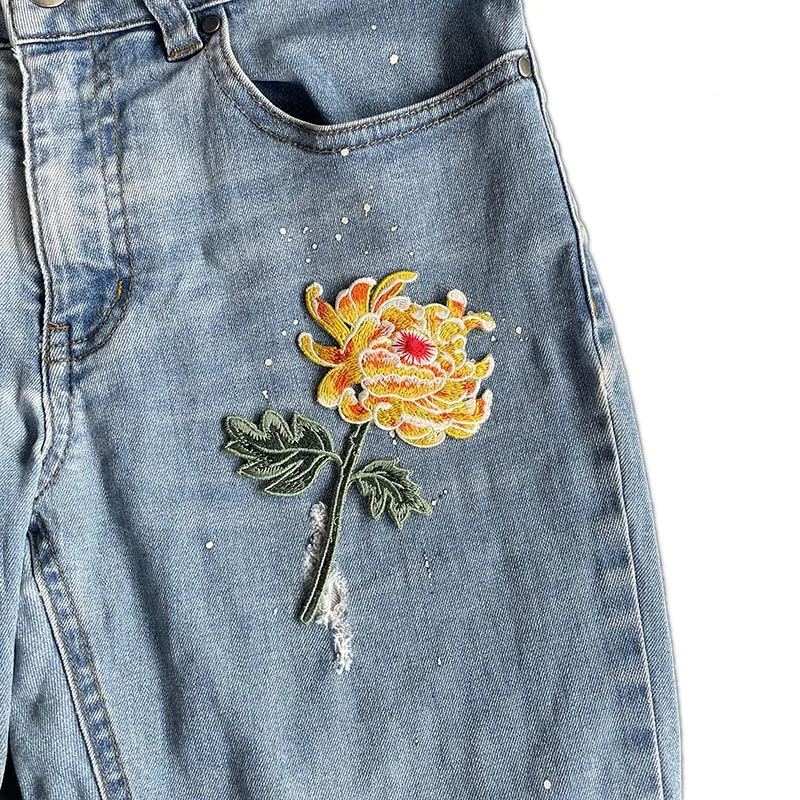 1/3 Stück, Blumen-Applikationen, Orchidee, Pfingstrose, Magnolie, Stickerei-Aufnäher zum Aufbügeln, florale Aufkleber zum Selbermachen, Nähen für Kleidung, Kleider, Taschen – Detail 3