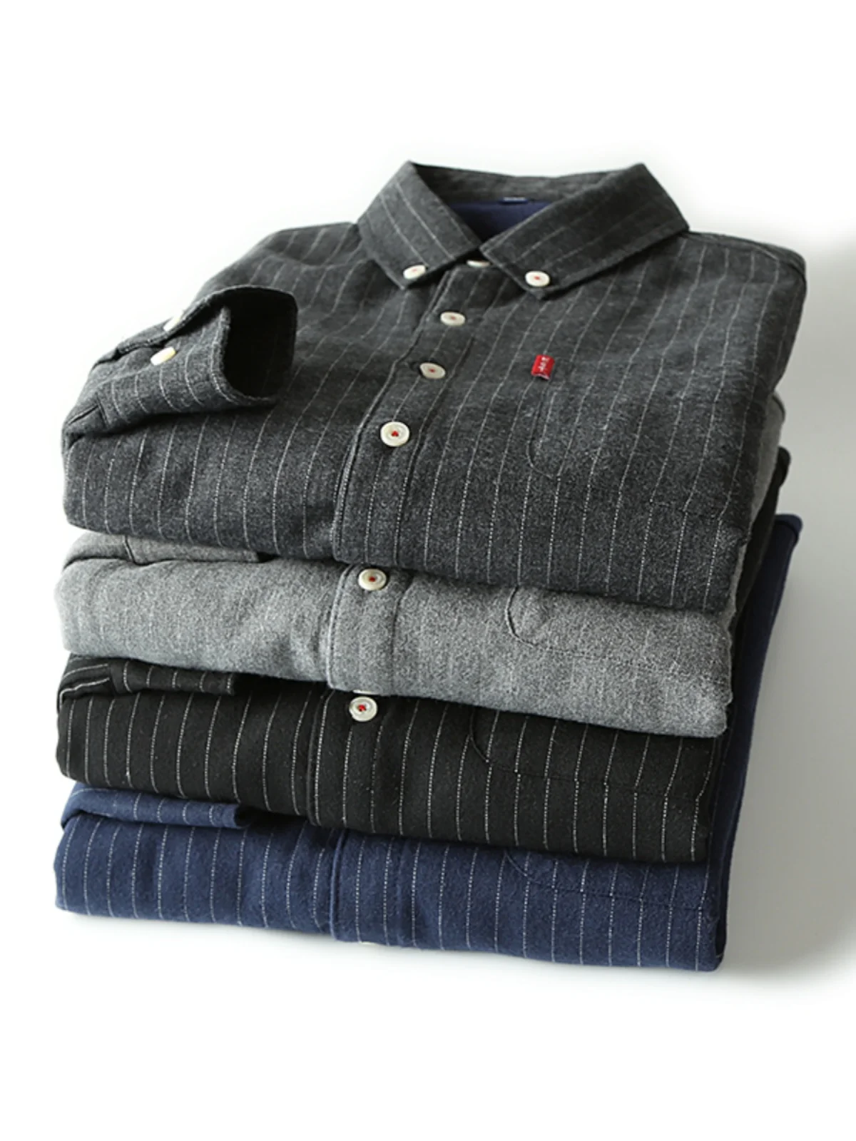 

Warm Fce Lined Casual Men's irt Faionable Stripe Pattern Thi Winter irt for Youth Urban Wear Winter Collection