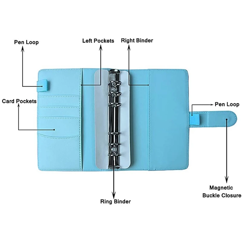 Copertina raccoglitore per notebook in pelle PU A6, buste per contanti budget raccoglitore A6 a 6 anelli, copertina raccoglitore per diario di viaggio per pianificatore