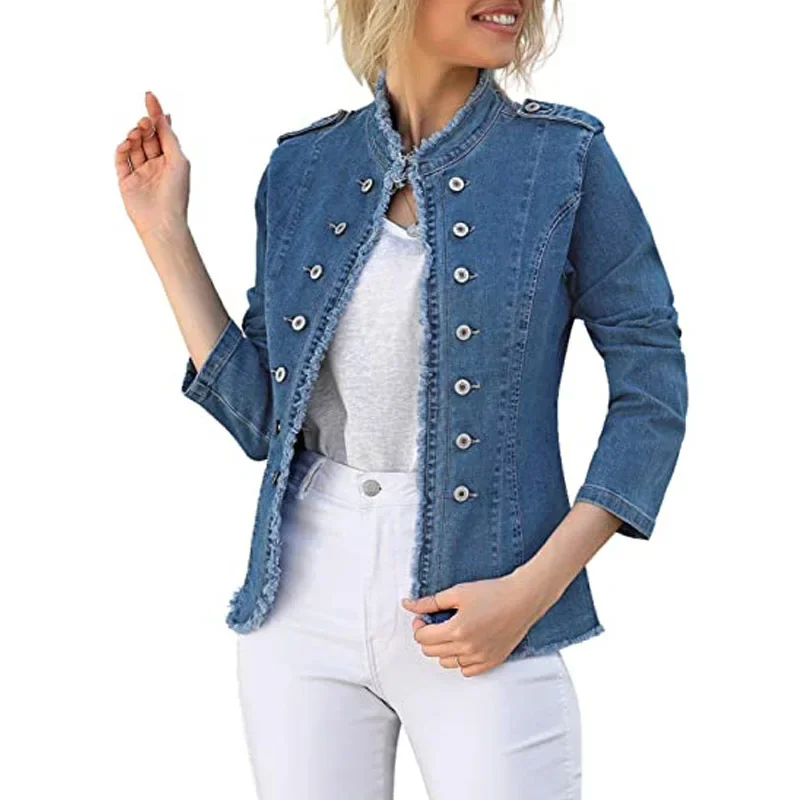 Jeans Casual Jackets Ladies 2024 Tassel Single Breasted Slim Denim Coat Vintage Blue Washed Long Sleeve Plus Size Women Jackets