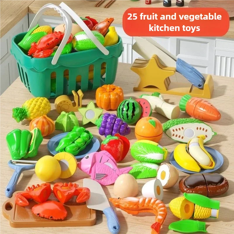 25 PCs Set DIY Fruit Cutting Music Toy Simulation Vegetable Fruit and Vegetable Children's Toy Girl Boy Kitchen Food Set