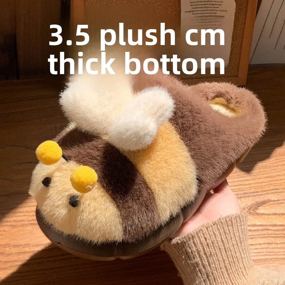 لطيف ثلاثية الأبعاد ليتل النحل الكرتون النحل نعال قماش رقيق سميكة سوليد الدافئة نِعال من الفراء طالب مكافحة زلة Y2K النحل النعال النساء #4