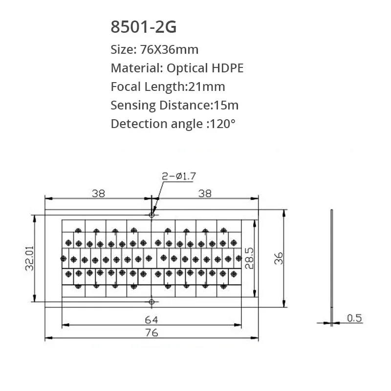 

5PCS 76*36mm Optical PIR HDPE Human body Infrared Induction Fresnel Lens Focal Length Far Sensing Distance Focal 21mm