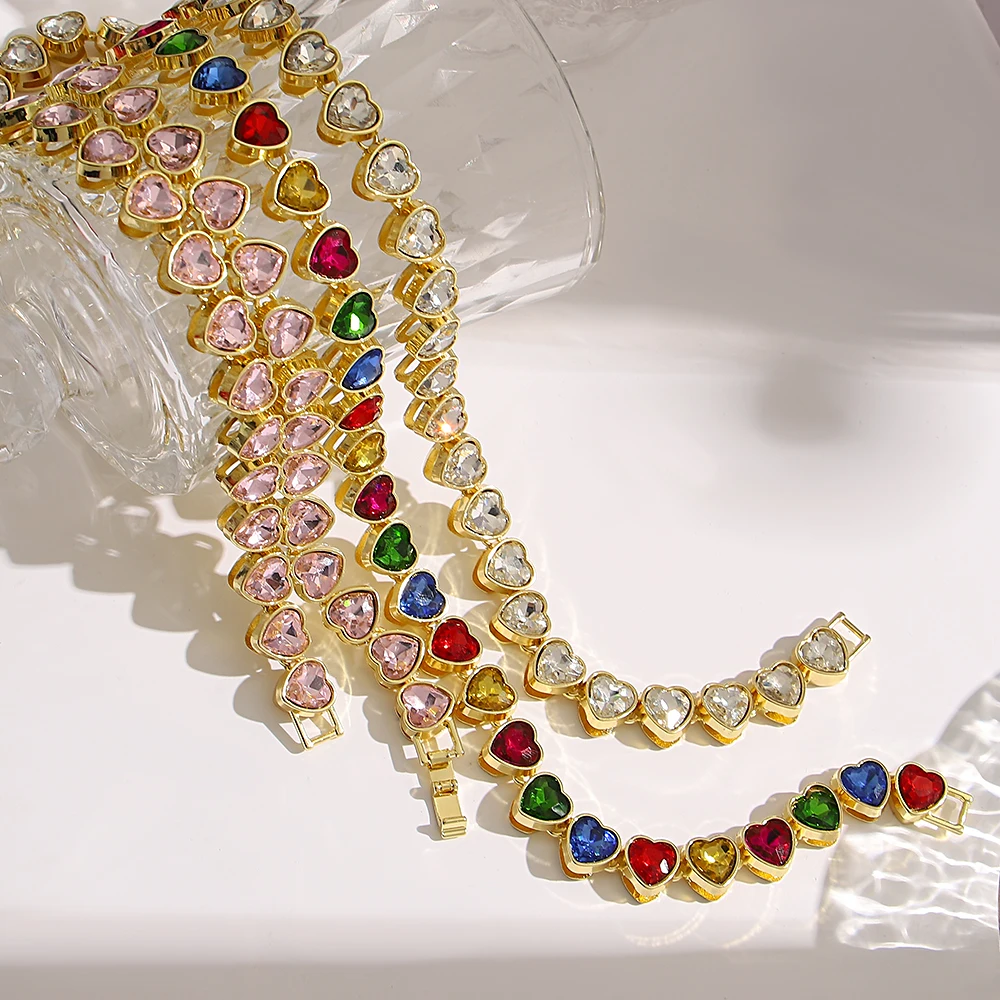 Luxus Bunte Glänzende Kubische Herzförmige Hochzeit Halskette Für Frauen Neue Mode Liebe Aussage Dicke Kette Party Schmuck Geschenke – Detail 3