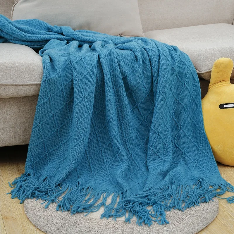 Modern Minimalist Solid Knitted Diamond Pattern Throw Blanket for Home Car Couch Air Conditioning Nap Blanket