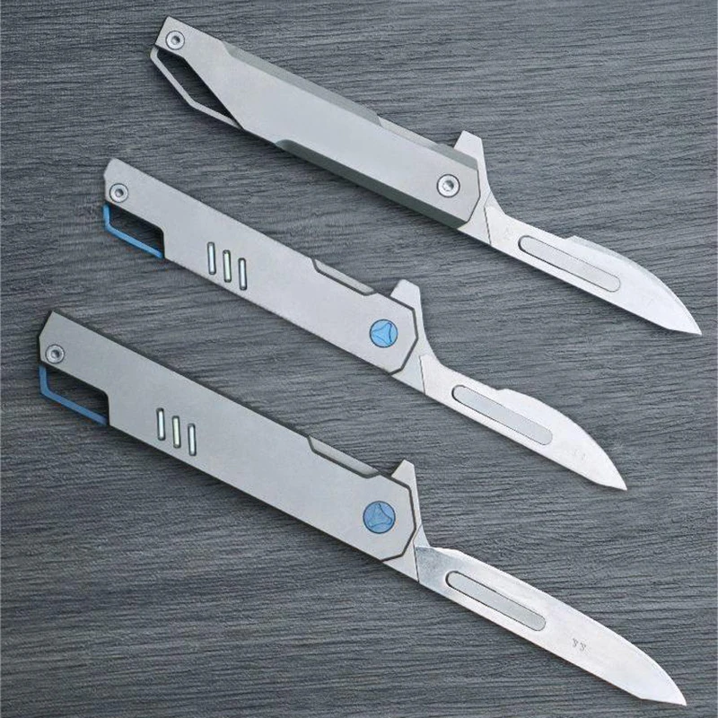 Titanium Quick Open Scalpel Folding Knife Detachable Blade Self-defense Camping Hunting Survival Tool EDC Pocke Knife 10 Blades